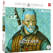 A The Witcher 1000 darabos puzzle doboza, amely Vincent van Gogh stílusában ábrázolja Geraltot. A Game Art Chronicles sorozat része, CD Projekt Red licensszel.