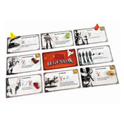 Bang! – Legendák küldetéslapkák közelebbről, fekete-fehér illusztrációkkal és magyar nyelvű feladatleírásokkal, a középen elhelyezett játékkártya hátlappal.