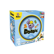 "Dobble Kids" társasjáték doboza, vidám grafikával és színes képekkel.