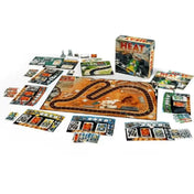 A Heat: Pedal to the Metal játék kibontva, a játéktábla, kártyák és egyéb elemek láthatók.