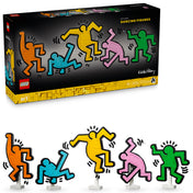 A LEGO Art 31216 Keith Haring – Táncoló alakok készlet: öt élénk színű táncoló figura áll fehér talapzaton, háttérben a fekete doboz látható a színes alakokkal és 1773 darabos megjelöléssel.