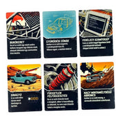 A Sufnituning kiegészítő hat darab fejlesztéskártyája, különleges autós képességekkel, mint bukókeret, sínágyú és független felfüggesztés.