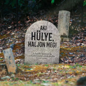 Az Aki hülye, haljon meg! társasjáték doboza temetői környezetbe helyezve, vicces haláltematikával.