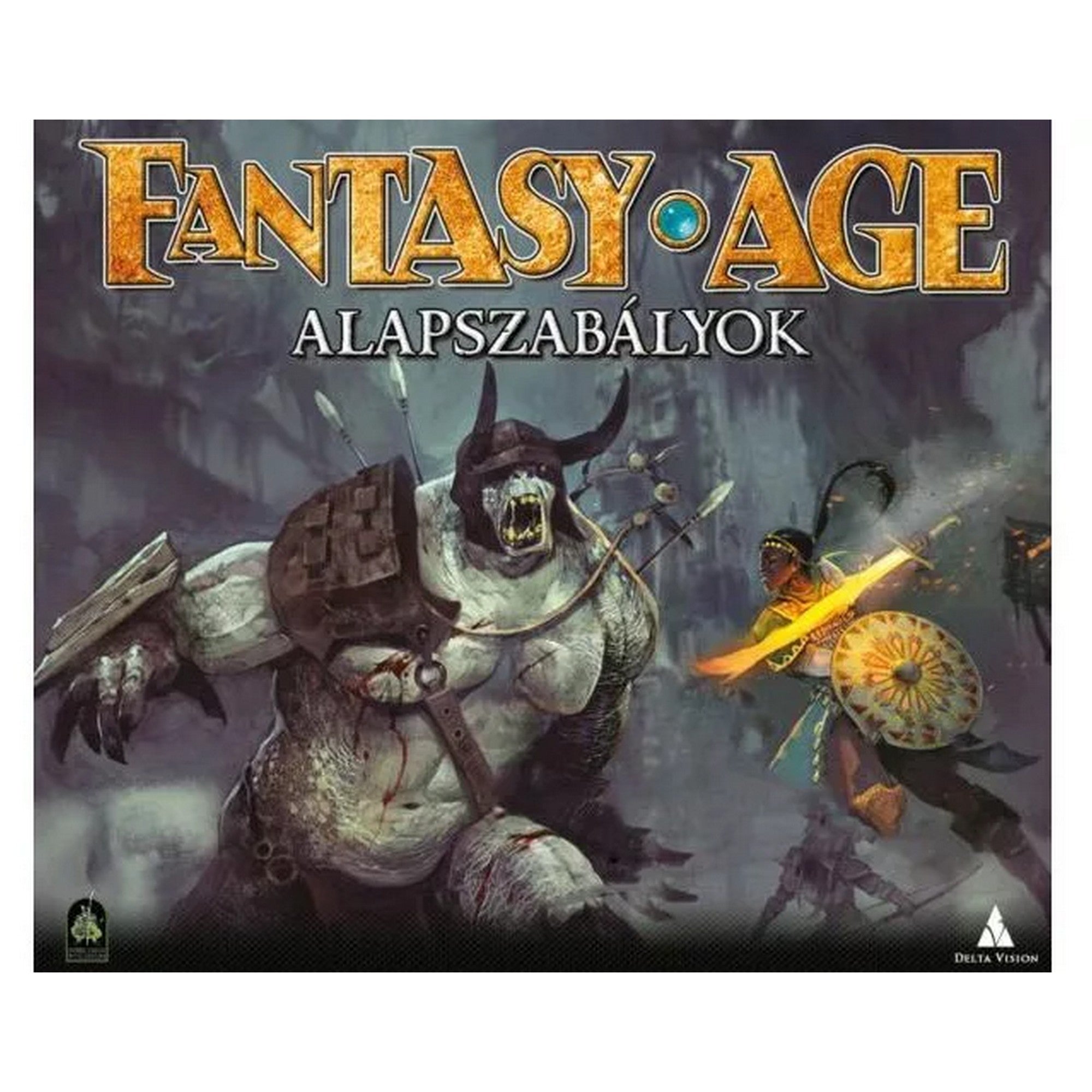 A Fantasy Age: Alaszabályok című kalandkönyv borítója mely egy csatajelenetet ábrázol.