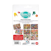 „Obiecte Ascunse társasjáték hátoldala, bemutatott színes kereső táblák és tartalomleírás román nyelven.”