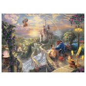 Puzzle Schmidt: Thomas Kinkade Beauty and the Beast kirakó teljes képe, amely Belle-t és a Szörnyeteget ábrázolja romantikus kastélyi háttérrel.