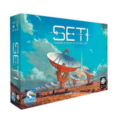 SETI – Kutatás a földön kívüli élet után társasjáték doboza, űrtávcsöves illusztrációval