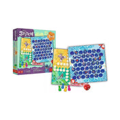 Stitch 2 az 1-ben társasjáték doboza, játéktáblái, színes bábuk és dobókocka, látványos Disney Stitch grafikával.