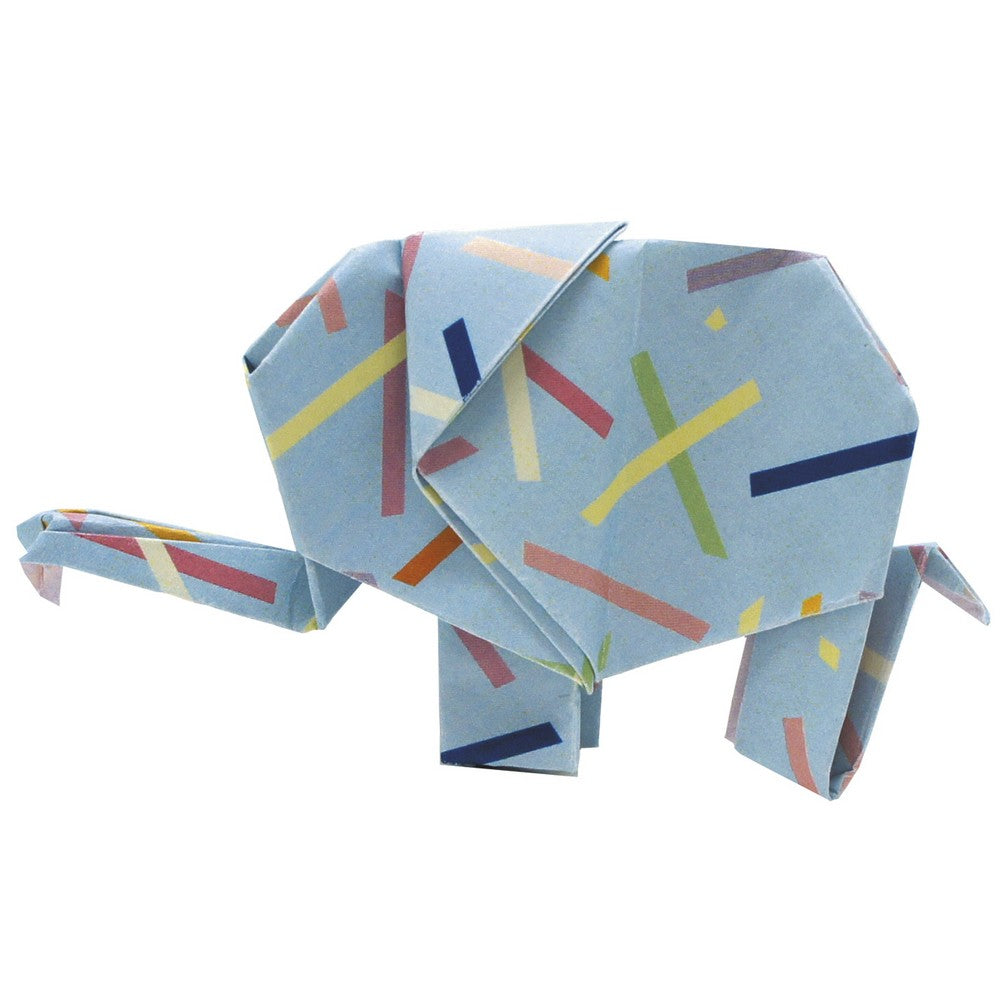 Fridolin vicces Origami - Elefánt - kek alapon szines csikos hajtogatott elefant