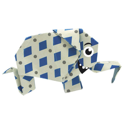 Fridolin vicces Origami - Elefánt - kek rombuszmintas hajtogatott elefant szemekkel