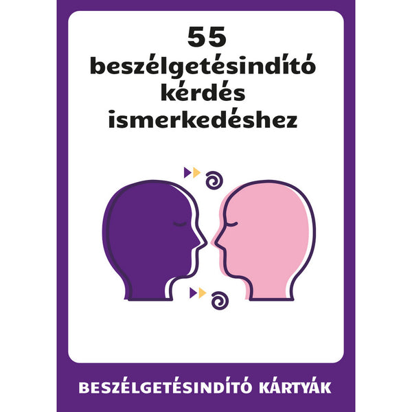 55 beszélgetésindító kérdés ismerkedéshez kártyajáték borítója, amely segíti a könnyed beszélgetések elindítását.
