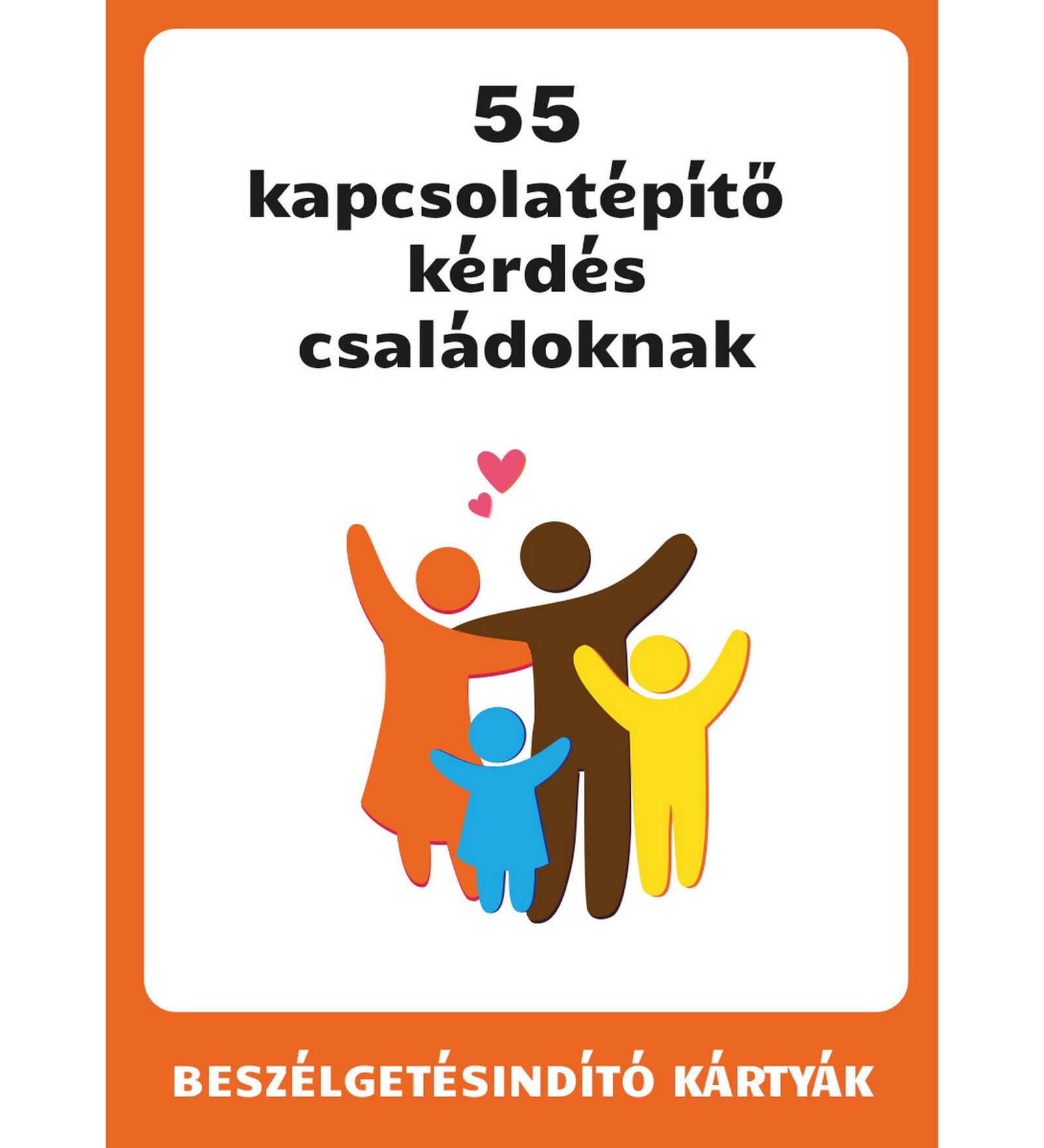 55 kapcsolatépítő kérdés családoknak beszélgetésindító kártyák borítója családi beszélgetésekhez.