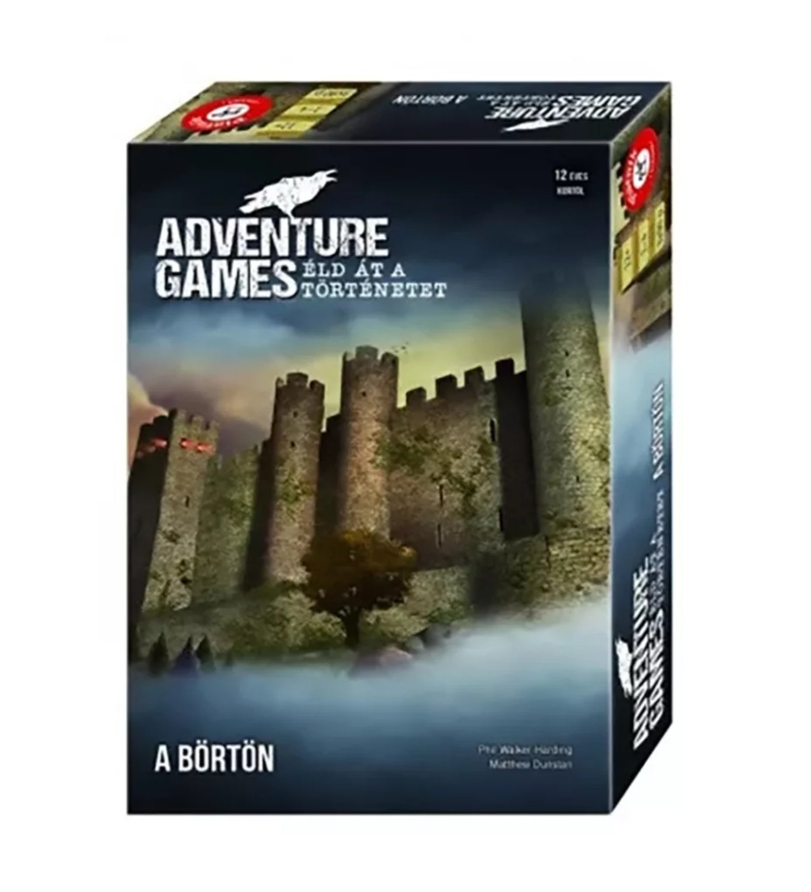 Adventure Games – A börtön társasjáték doboza, sötét tónusú borítóval, amelyen egy középkori kővár látható ködös, sejtelmes háttérrel.