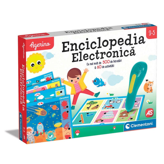 Enciclopedia Electronică interaktív gyerekjáték doboza, oktatókártyákkal és elektronikus tollal, 3–5 éveseknek.