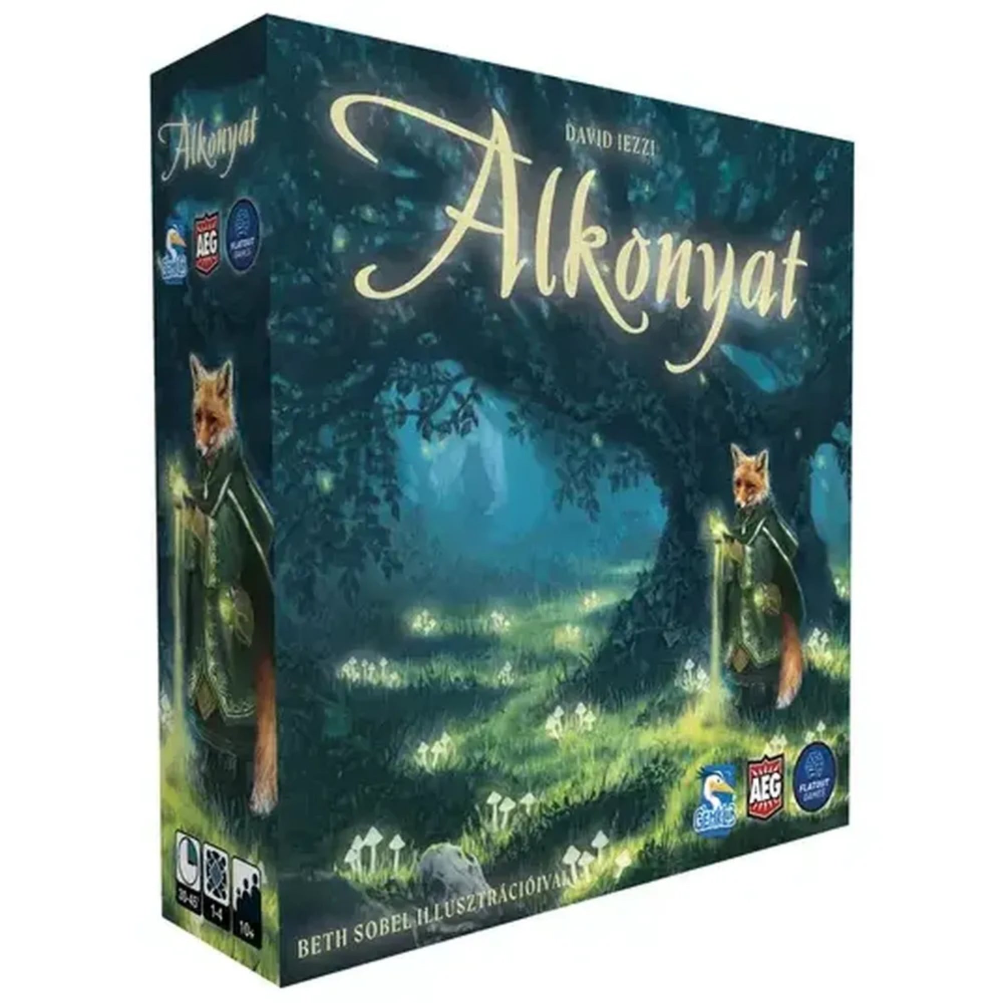 Az Alkonyat társasjáték doboza, rajta egy varázslatos erdőben álló rókát ábrázoló illusztrációval.