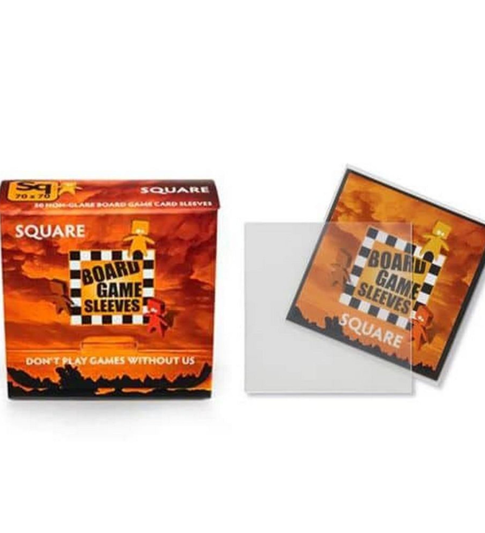 Board Game Sleeves Square 70x70 mm kártyavédő (50 db) – négyzet alakú, átlátszó prémium tasak társasjáték lapkák és kártyák védelmére.