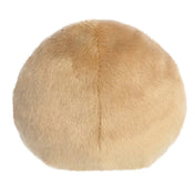 Fánk plüss játék hátulról, egyszínű barna felülettel, puha anyagból és párnaszerű, ölelhető kialakítással