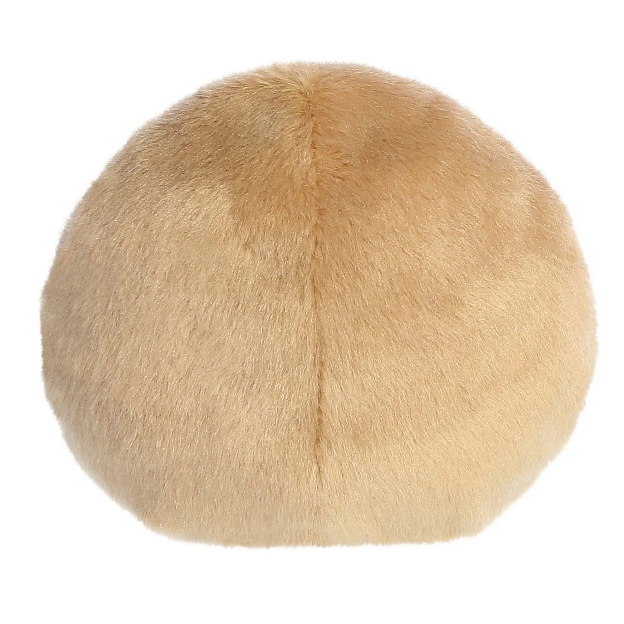 Fánk plüss játék hátulról, egyszínű barna felülettel, puha anyagból és párnaszerű, ölelhető kialakítással