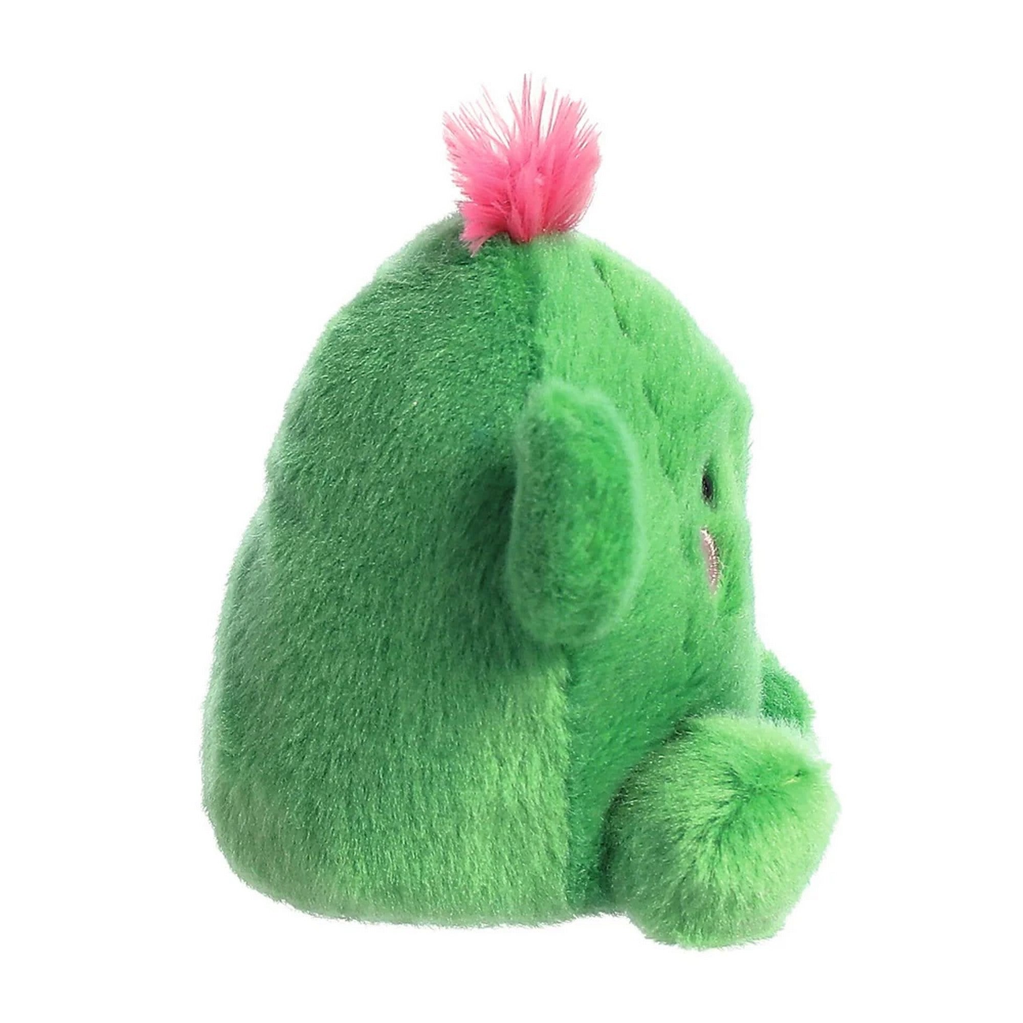 Kaktusz plüss játék oldalnézetben, kis karokkal, puha textúrával és barátságos, ölelhető kialakítással