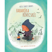Babaráka kövecskéi mesekönyv borító, rajzon egy kis rókaszerű figura köveket rak egymásra hóvirágok között, pasztell zöld háttérrel.