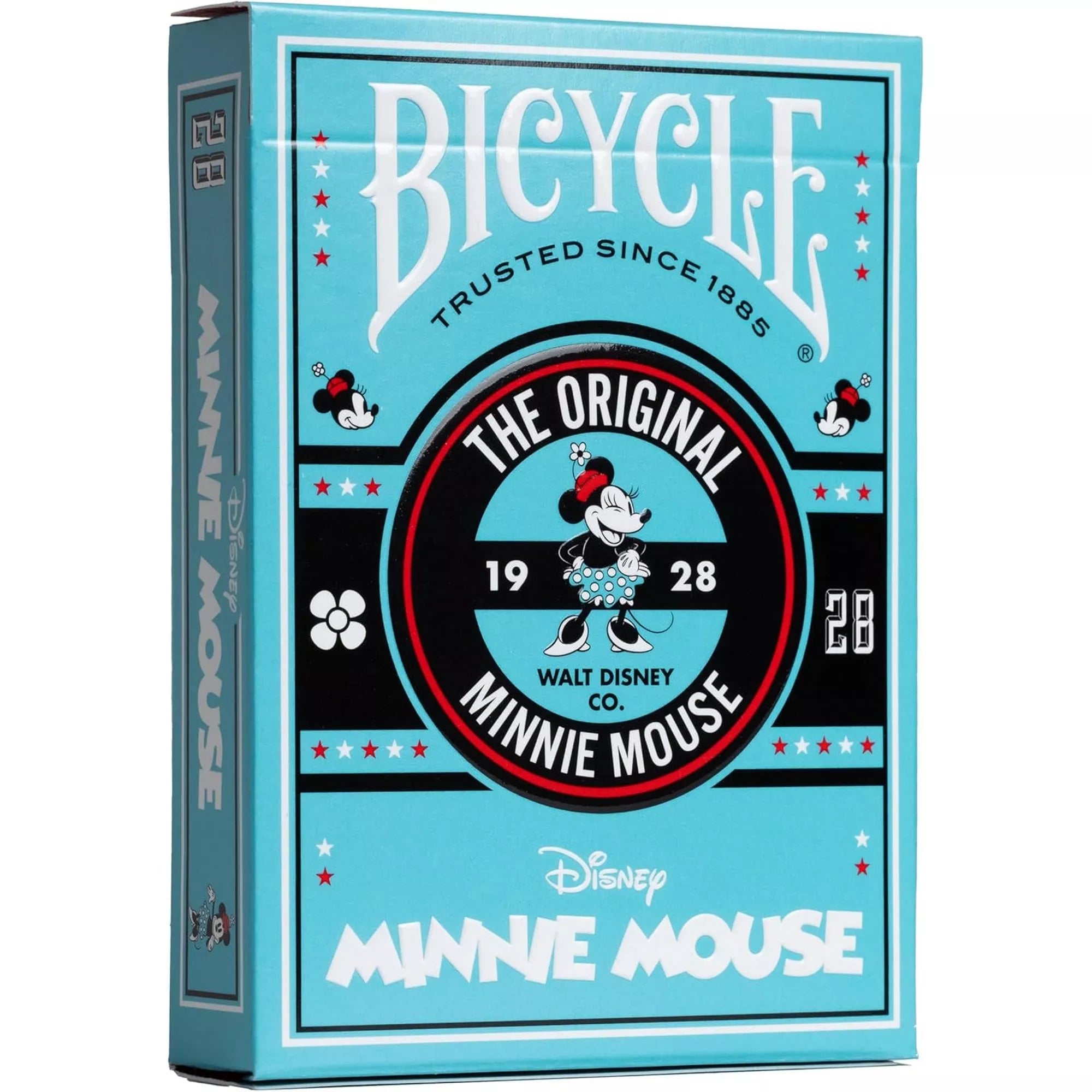 A Bicycle Disney Minnie Mouse kártyapakli doboza világoskék alapon, középen Minnie egér klasszikus rajzával és a „The Original Minnie Mouse 1928” felirattal.