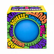 Cool Mix stresszlabda – kék stresszlevezető labda színes Cool Mix Toy Antistress doboza mellett.