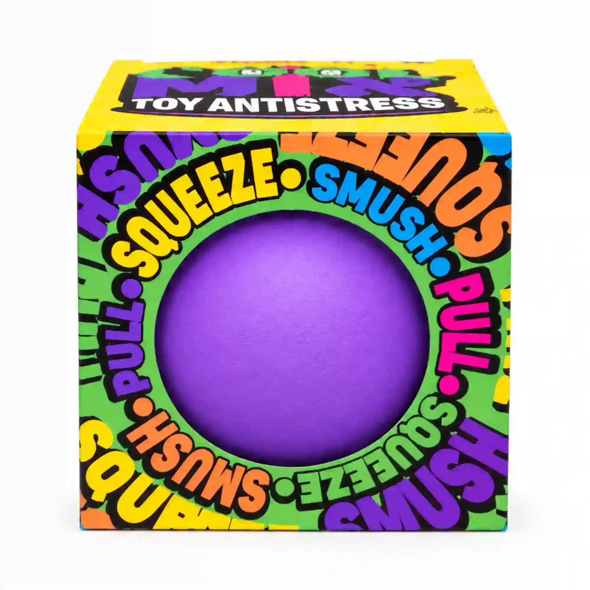 Cool Mix stresszlabda (lila) – lila stresszlevezető labda színes Cool Mix Toy Antistress dobozban.
