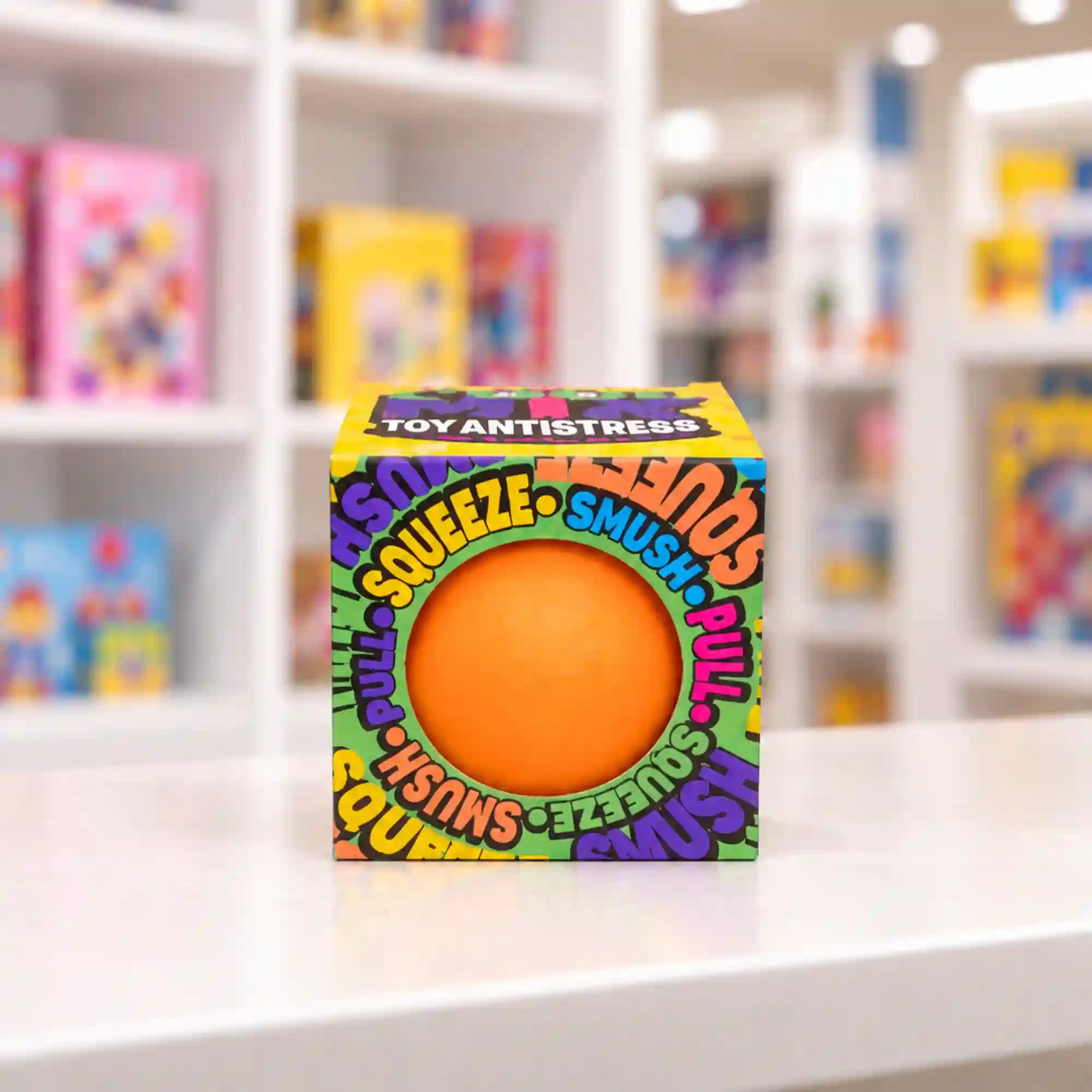 Cool Mix Squishy stresszlabda (narancssárga) – narancssárga stresszlevezető labda színes Toy Antistress dobozban.