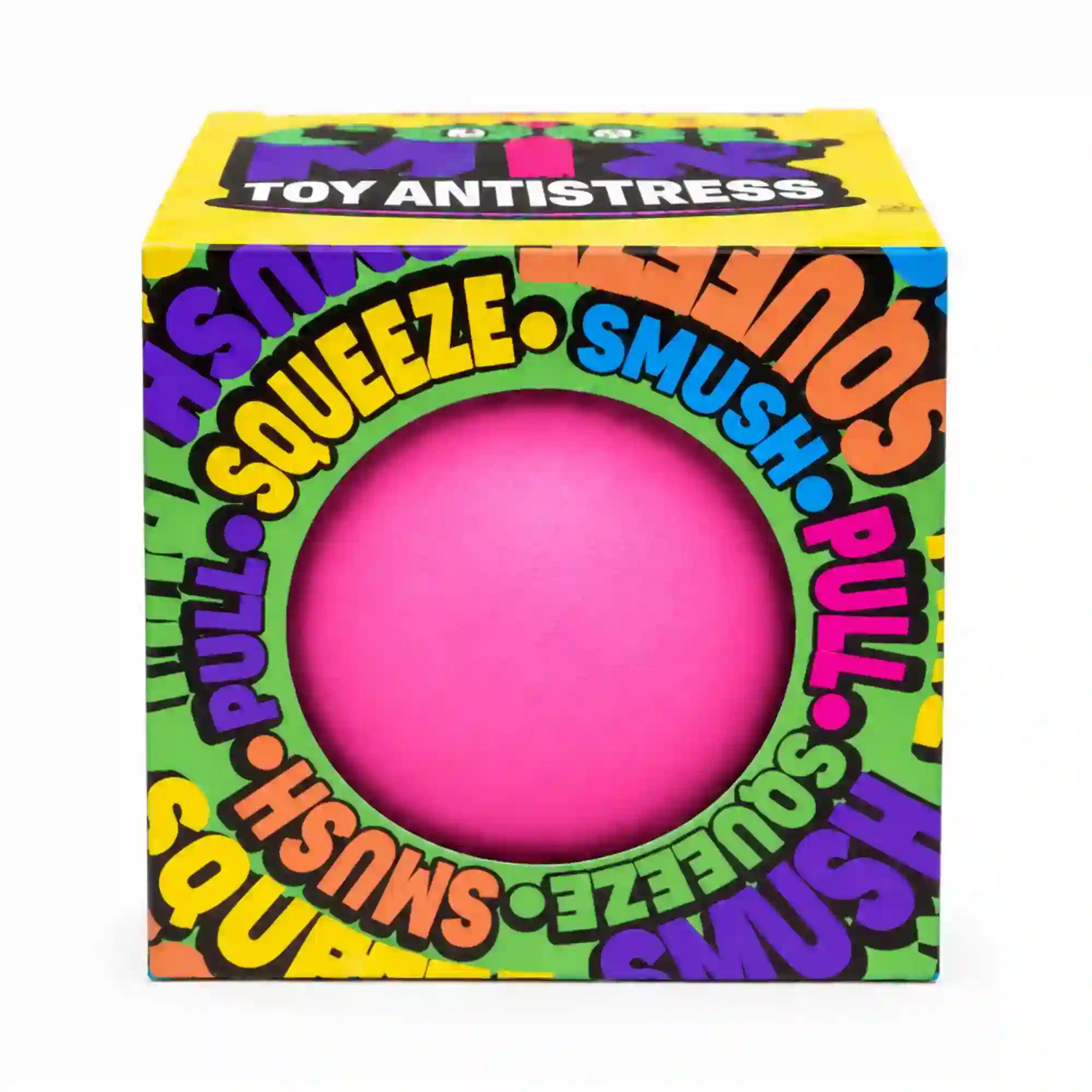 Cool Mix stresszlabda (rózsaszín) – rózsaszín stresszlabda színes Cool Mix Toy Antistress dobozával.