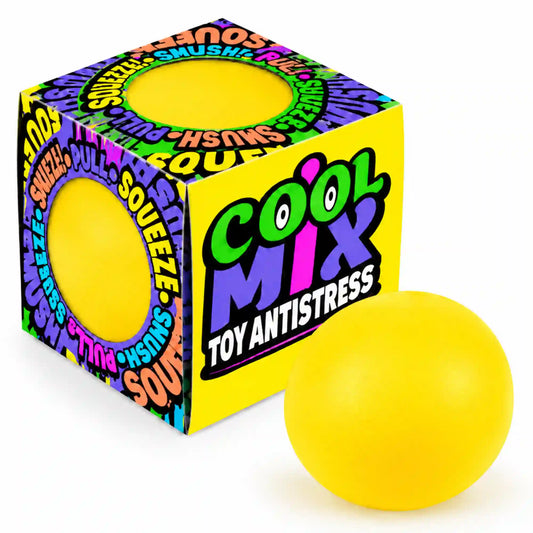 Cool Mix stresszlabda (sárga) – sárga stresszlevezető labda színes Cool Mix Toy Antistress dobozban.