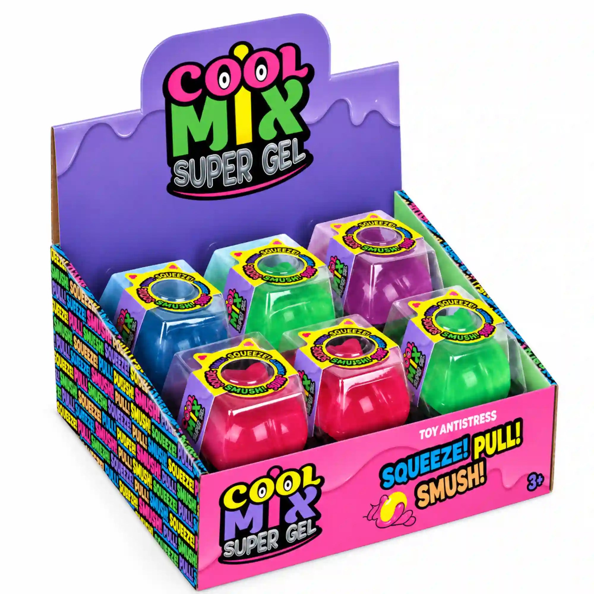 Cool Mix Super Gel stresszlevezető játék kollekció – különböző színű zselés figurák színes Cool Mix bemutatódobozban