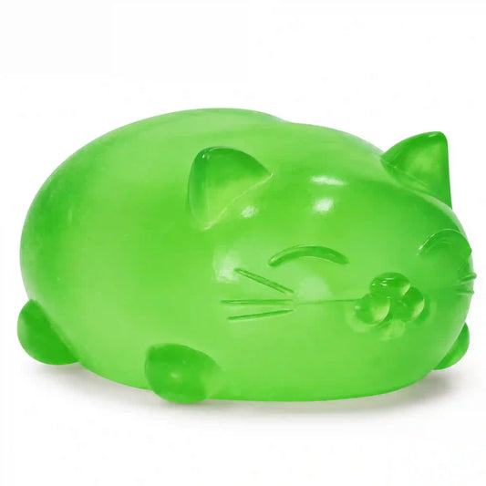 Cool Mix Super Gel zöld cica stresszlevezető játék – élénkzöld, áttetsző és nyomkodható zselés macskafigura, aranyos fülekkel, bajusszal és mancsokkal