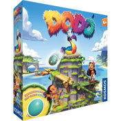 Dodo társasjáték – A játék doboza elölnézetből, színes illusztrációval, a dodo madárral és a szigetes kaland témával.