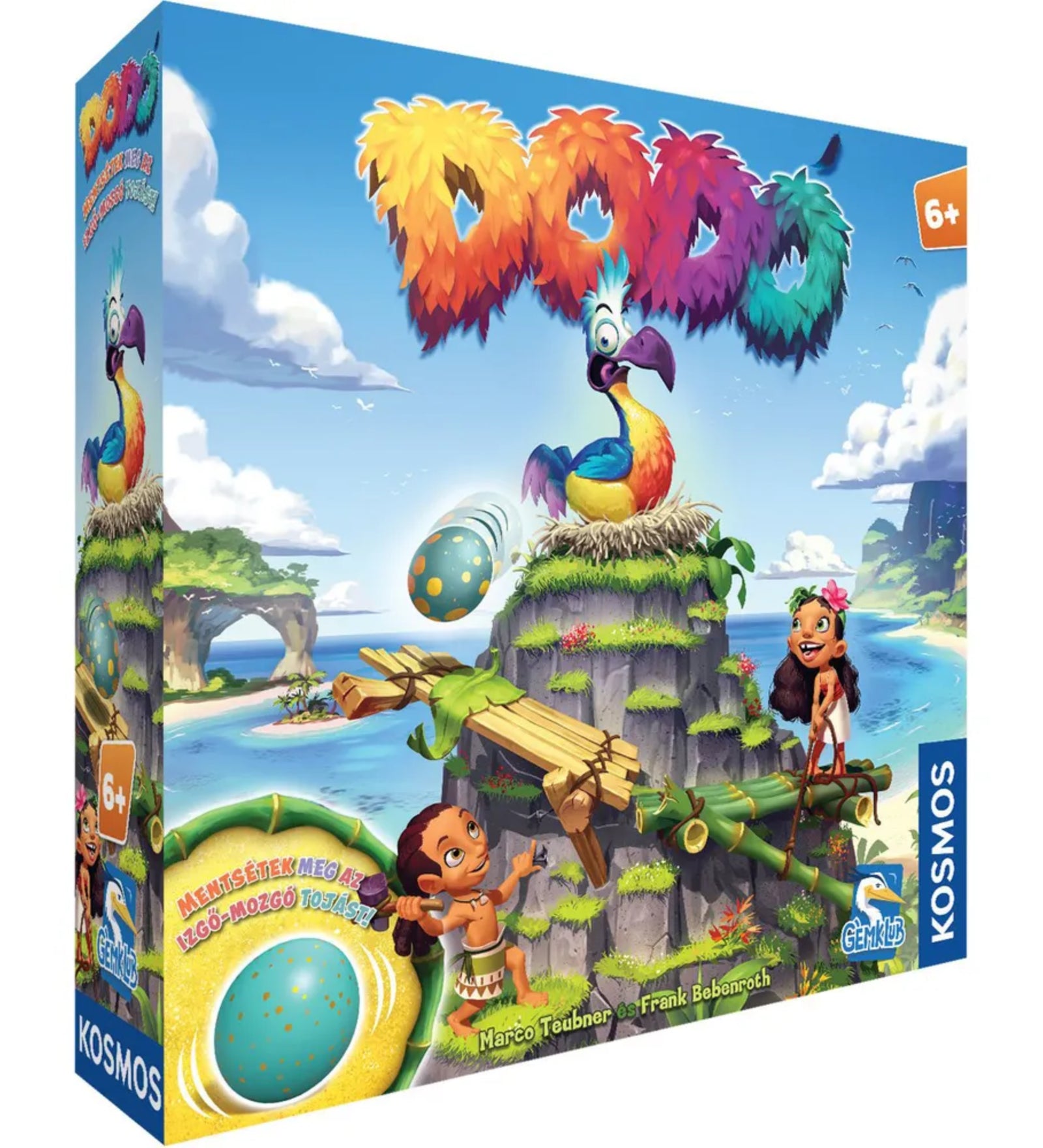 Dodo társasjáték – A játék doboza elölnézetből, színes illusztrációval, a dodo madárral és a szigetes kaland témával.