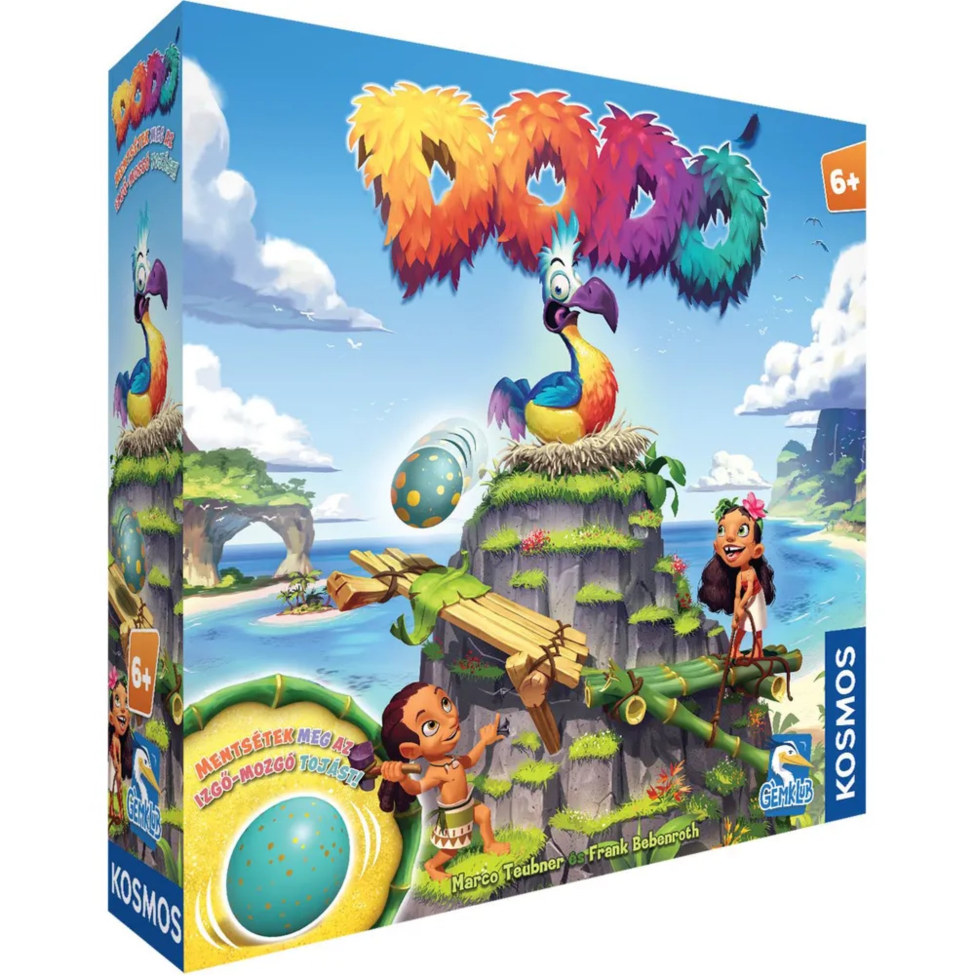 Dodo társasjáték – A játék doboza elölnézetből, színes illusztrációval, a dodo madárral és a szigetes kaland témával.