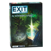 EXIT: Az elfeledett sziget társasjáték doboza, dzsungel növényzettel és félig eltemetett órával a borítón.