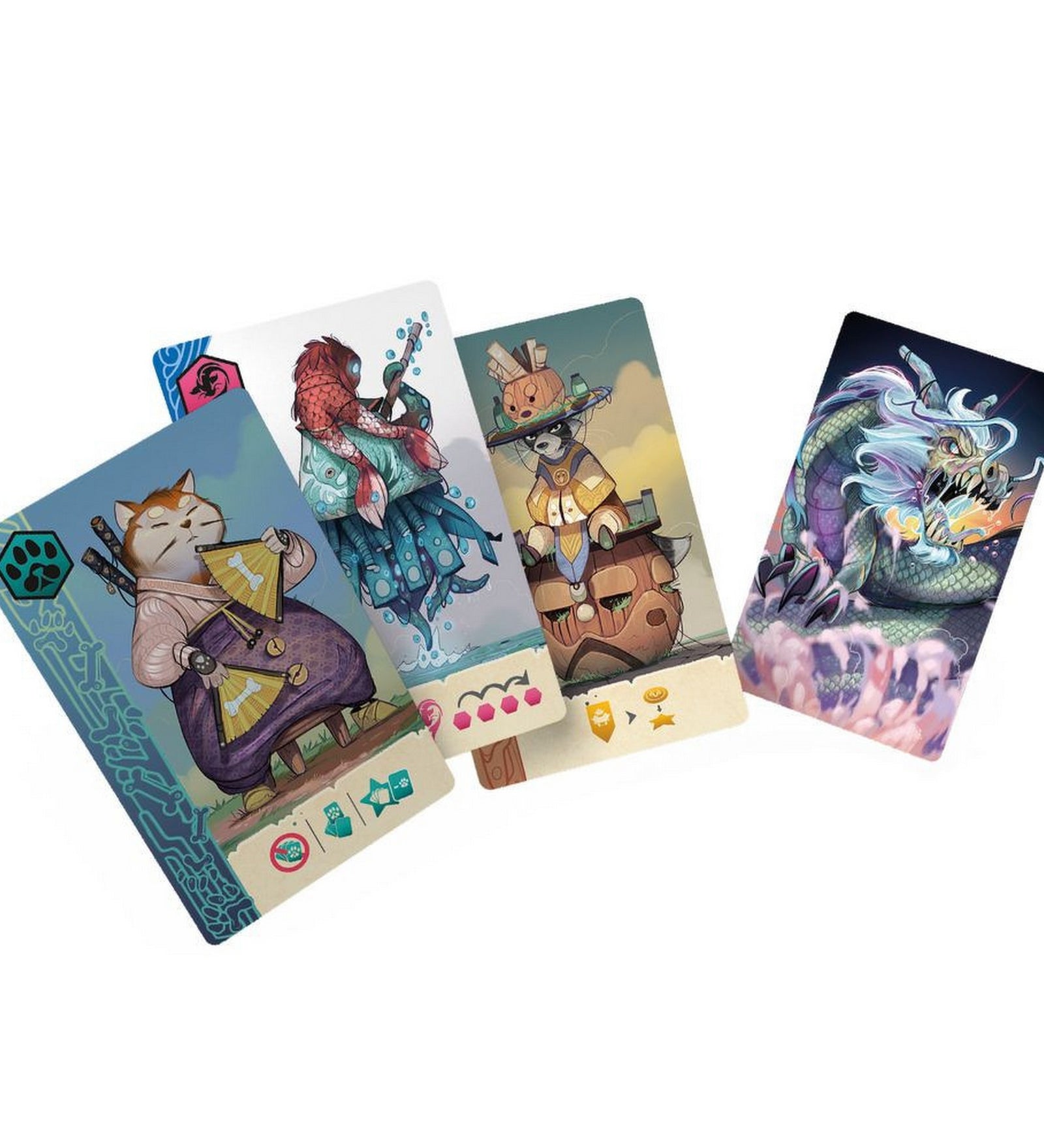 Ethnos – 2. kiadás fantasy karakterkártyái, különleges lényekkel és színes, művészi grafikával, például sárkánnyal és harcosokkal.