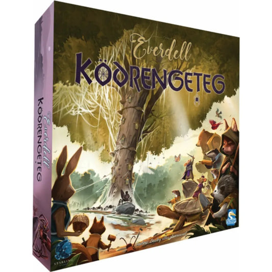 Everdell – Ködrengteg társasjáték – A játék doboza elölnézetből, misztikus erdei illusztrációval és állatszereplőkkel.