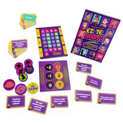 Ez te vagy! társasjáték teljes tartalma kártyákkal, jelölőkkel és táblával