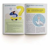 Ez vagyok én! munkafüzet – belső oldalak erősségek témában: Nyitott könyv illusztrációkkal és szöveggel az erősségek jelentéséről és önismereti gyakorlatokról.