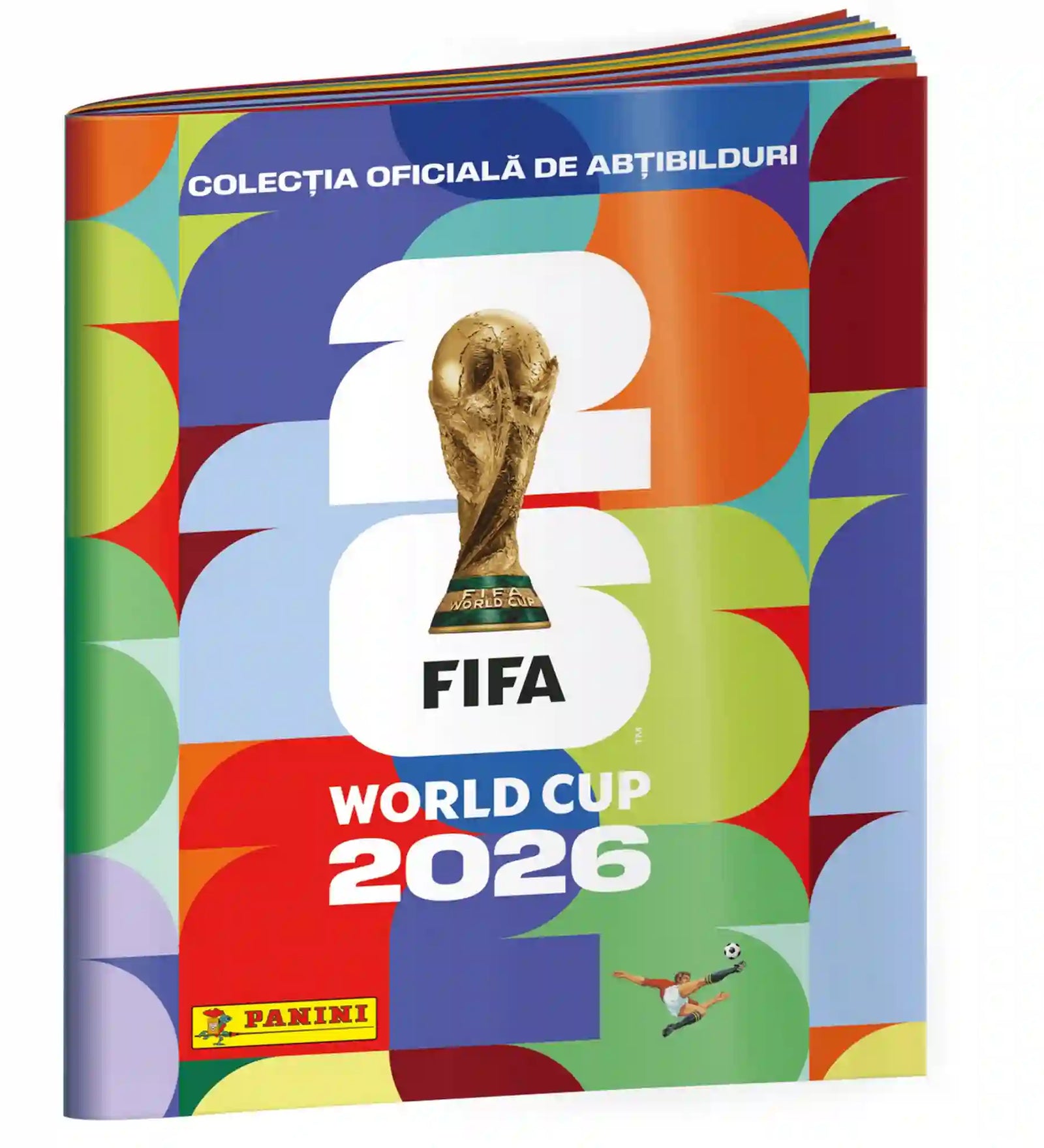 Panini FIFA World Cup 2026 matricaalbum színes borítóval, FIFA világbajnoki trófeával és hivatalos Panini logóval elölről fotózva.