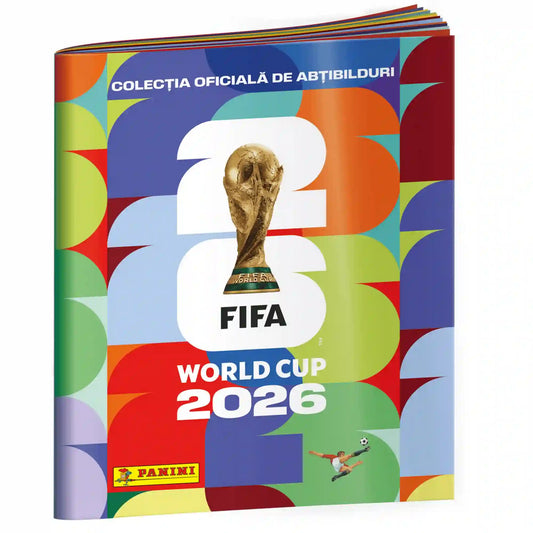 Panini FIFA World Cup 2026 matricaalbum színes borítóval, FIFA világbajnoki trófeával és hivatalos Panini logóval elölről fotózva.