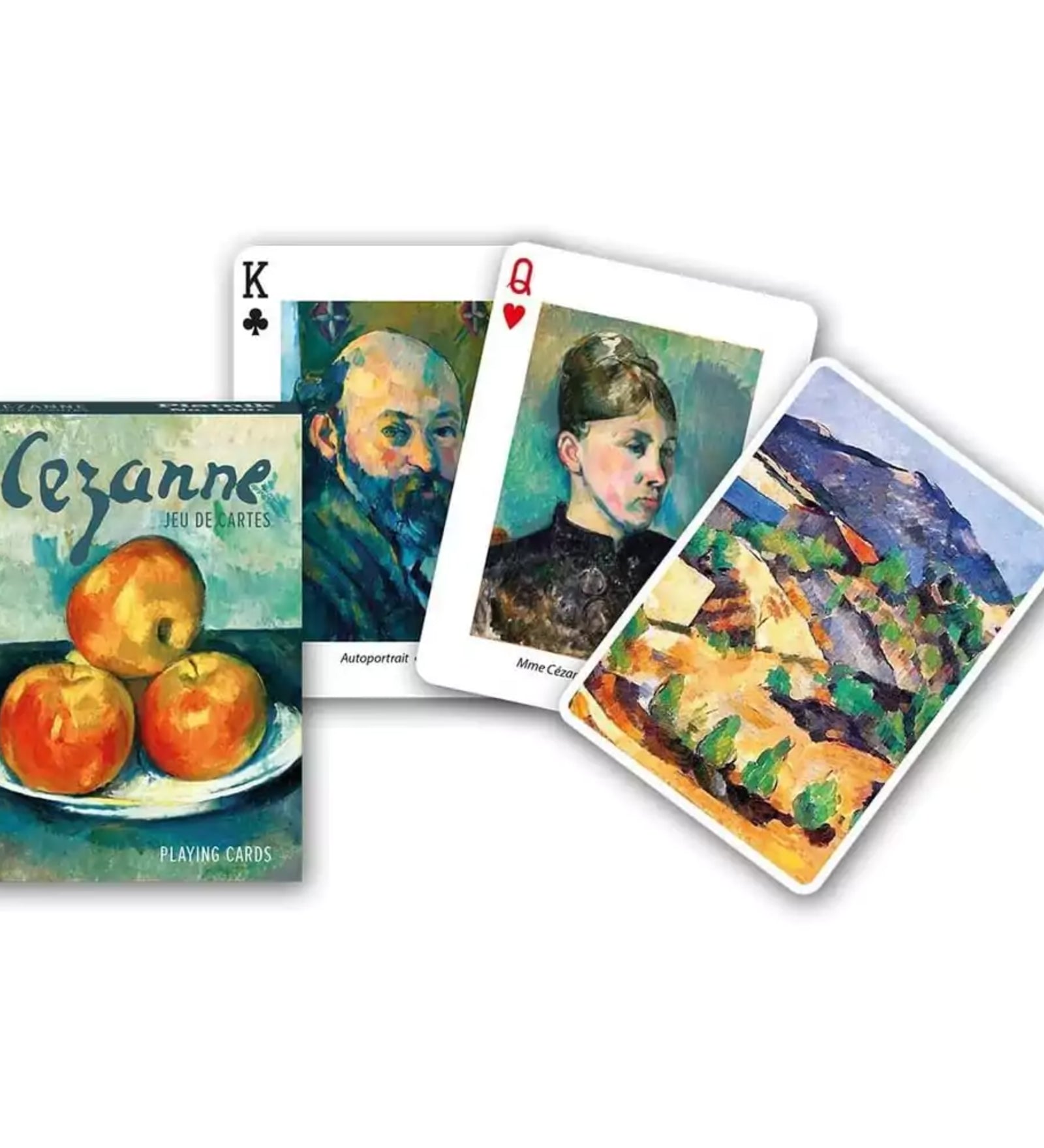 Francia kártya 1x55-ös „Cezanne” készlet dobozzal, posztimpresszionista festményeket és portrékat ábrázoló művészeti grafikákkal.