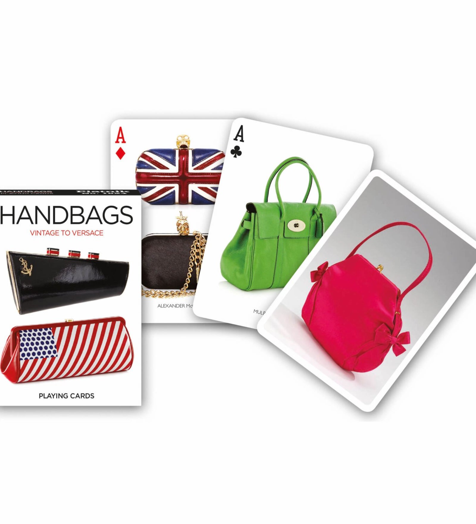 Francia kártya 1x55-ös „Handbags” készlet dobozzal, divatos kézitáskákat és stílusos kiegészítőket ábrázoló grafikákkal.