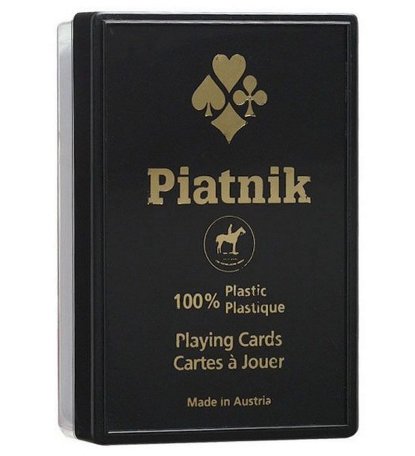 Piatnik 100% plastic francia kártya fekete, kemény tokos dobozban arany felirattal.