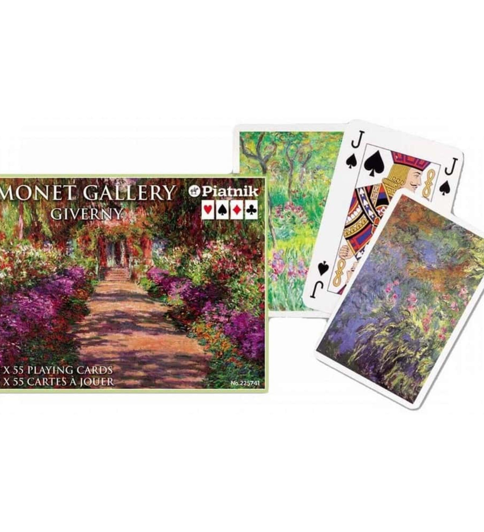 Francia kártya 2x55-ös „Monet Gallery Giverny” készlet díszdobozzal, Claude Monet giverny-i kertjeit ábrázoló impresszionista festményekkel díszített játékkártyákkal.