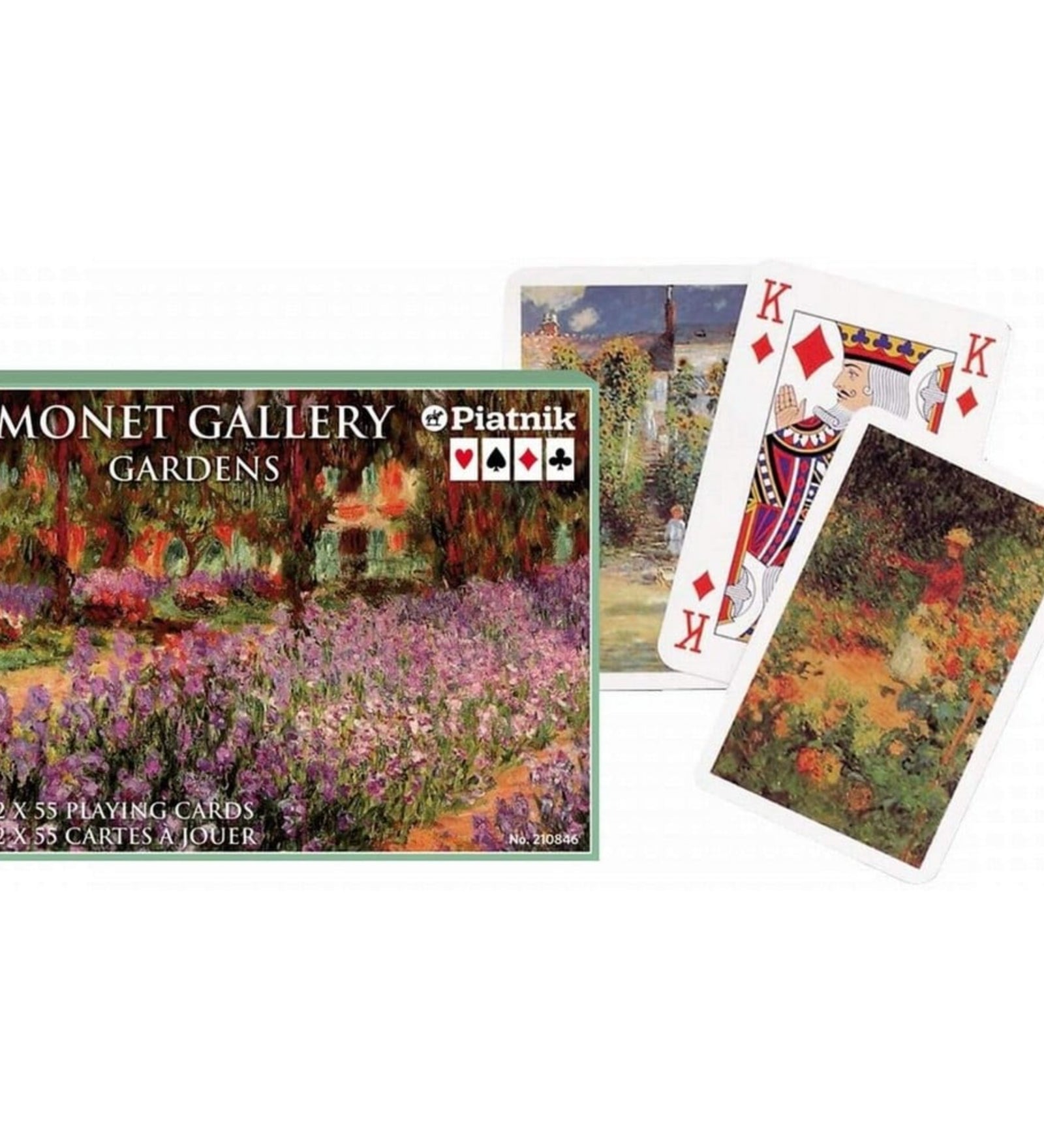 Francia kártya 2x55-ös „Monet Gallery Gardens” készlet díszdobozzal, Claude Monet kertfestményeivel és impresszionista stílusú grafikákkal díszített játékkártyákkal.