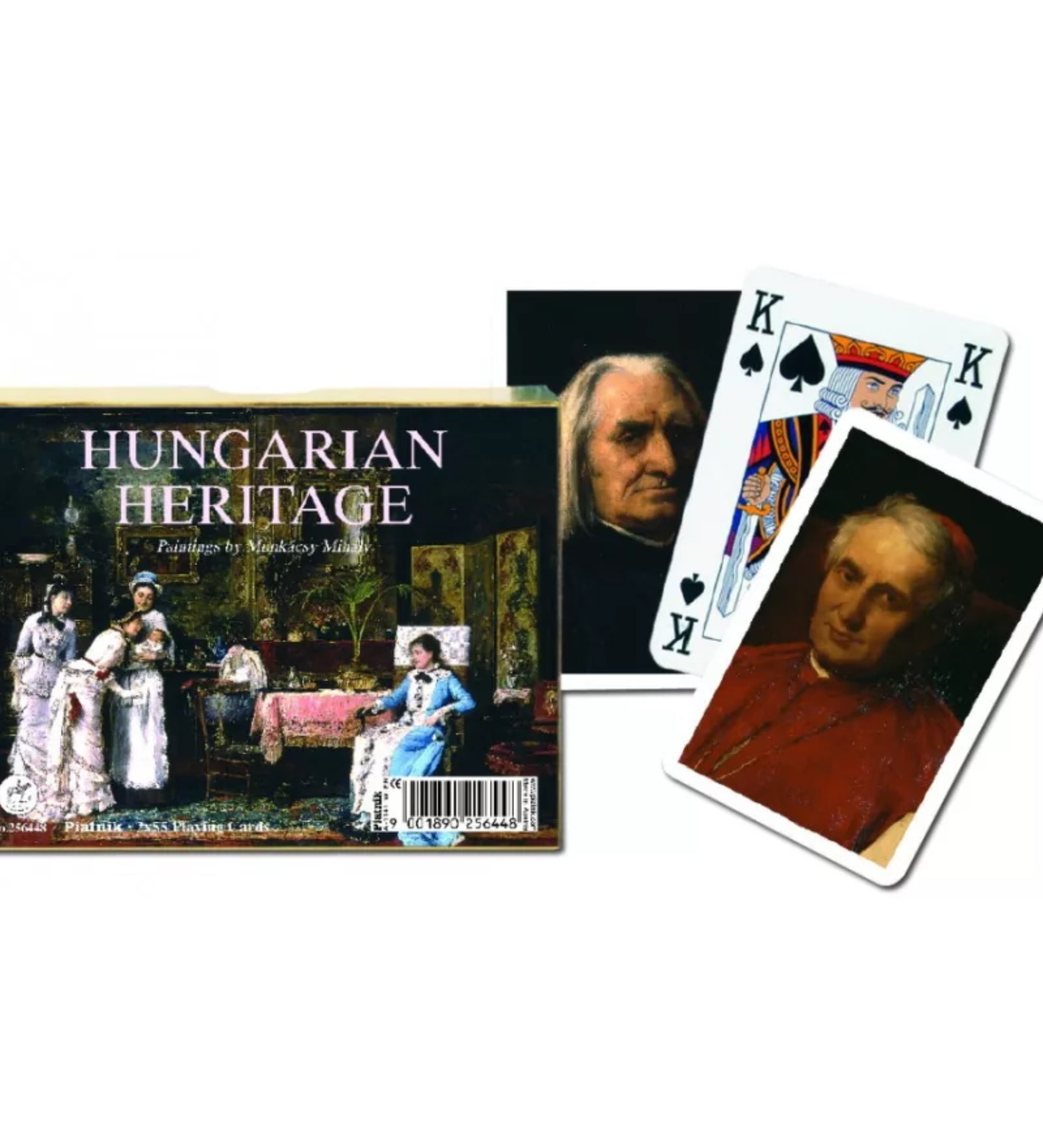 Francia kártya 2x55-ös „Hungarian Heritage – Munkácsy festményei” készlet díszdobozzal, klasszikus magyar festményeket és portrékat ábrázoló grafikákkal.