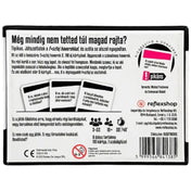 Fxszfej haverok 2 társasjáték dobozának hátoldala, részletes játékleírással, szabályismertetővel, korhatár- és játékosszám-jelöléssel, kártyapéldákkal.