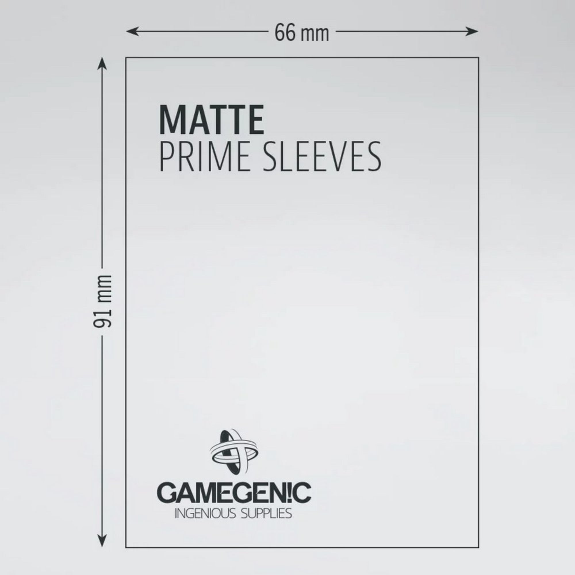 Gamegenic Matte Prime Sleeves 66x91 mm méretábra, a kártyavédő pontos szélesség és magasság jelölésével.